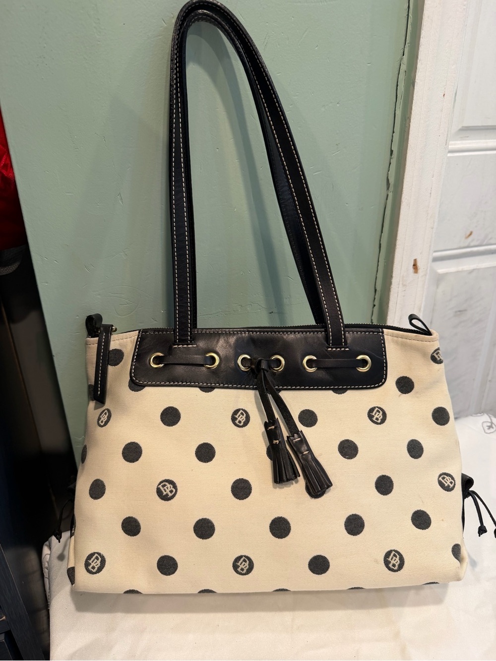 Dooney & Bourke Black and White Polka Dot Tote